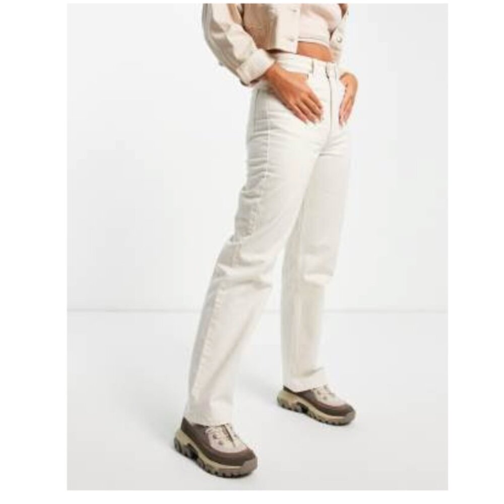 Weekday Denim Rowe organic cotton high waist straight leg jeans in tinted ecru